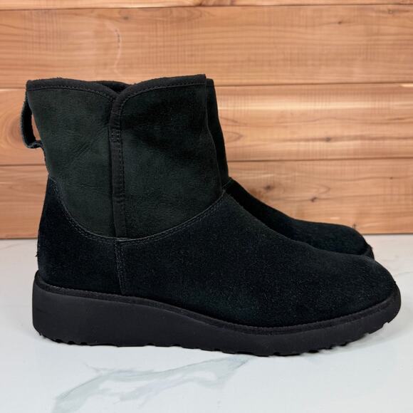 UGG Kristin Mini Platform Wedge Pull On Ankle Boot Black Suede Shearling size 9 - Picture 12 of 15